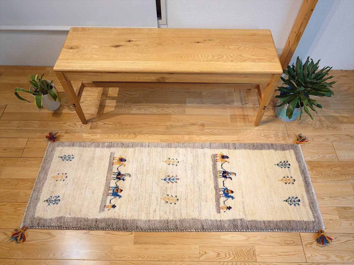 ペルシャ ギャッベ ランナー中 ラグ 150×53cm ラクダ RJ12115 ベージュ Gray