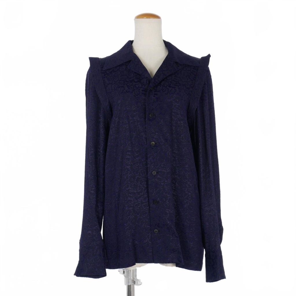 トーガ プルラ TOGA PULLA 22AW フラワージャガード 長袖シャツ ブラウス 36 紺 ネイビー TP22-FJ252