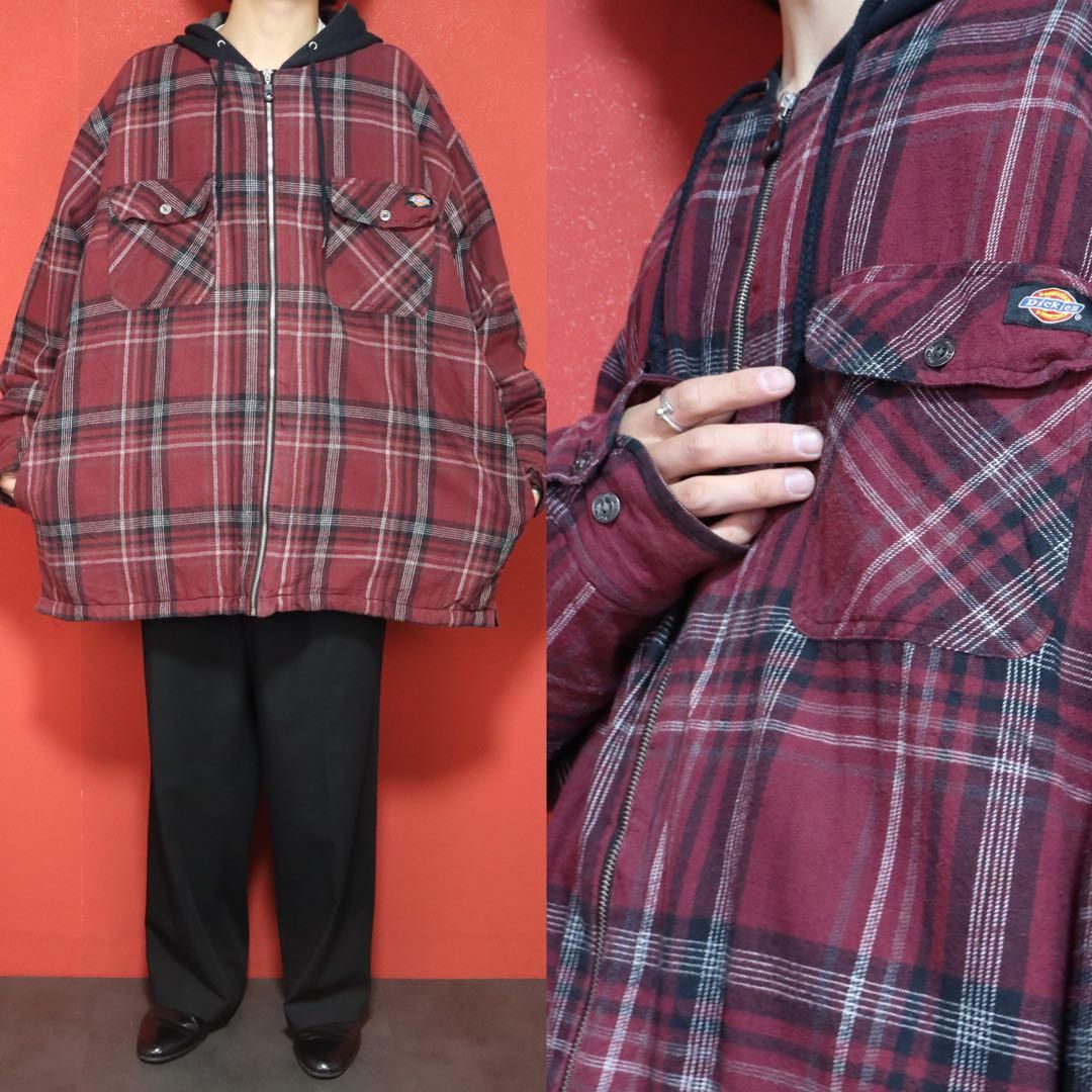 Dickies チェック柄 フード切替 2XL オーバーサイズ ジップコート 