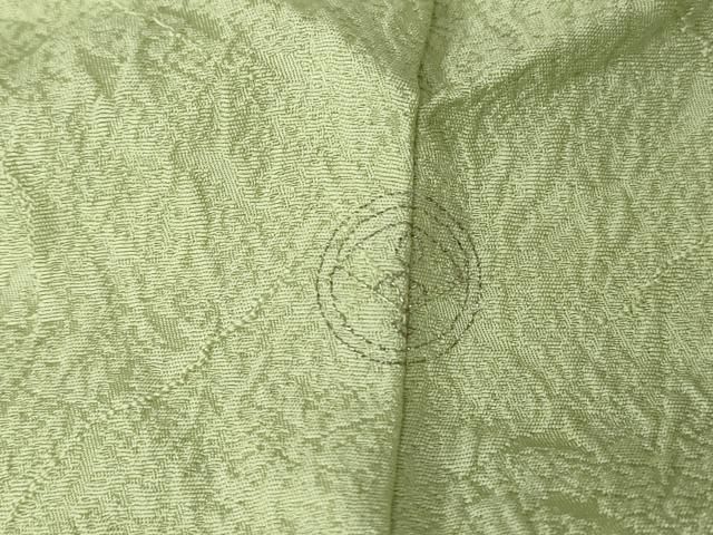 平和屋着物▽上質な色無地 単衣 霞地紋 山葵色 正絹 逸品