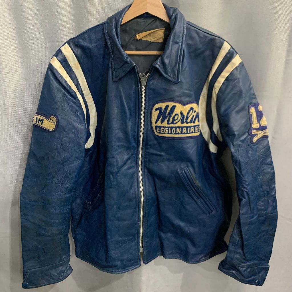 Vintage ~70s ATHLETES アスレチック WEAR ウエア CO. LTD レザー バーシティ ジャケット レザー スタジャン ジャケット ブルゾン No.I369
