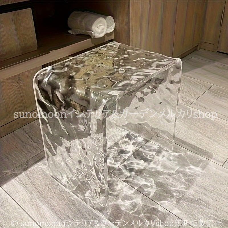 スツール クリア ウォーター ウェーブ コンパクト おしゃれ かわいい エレガント インテリア 北欧 オットマン ドレッサー チェア イス