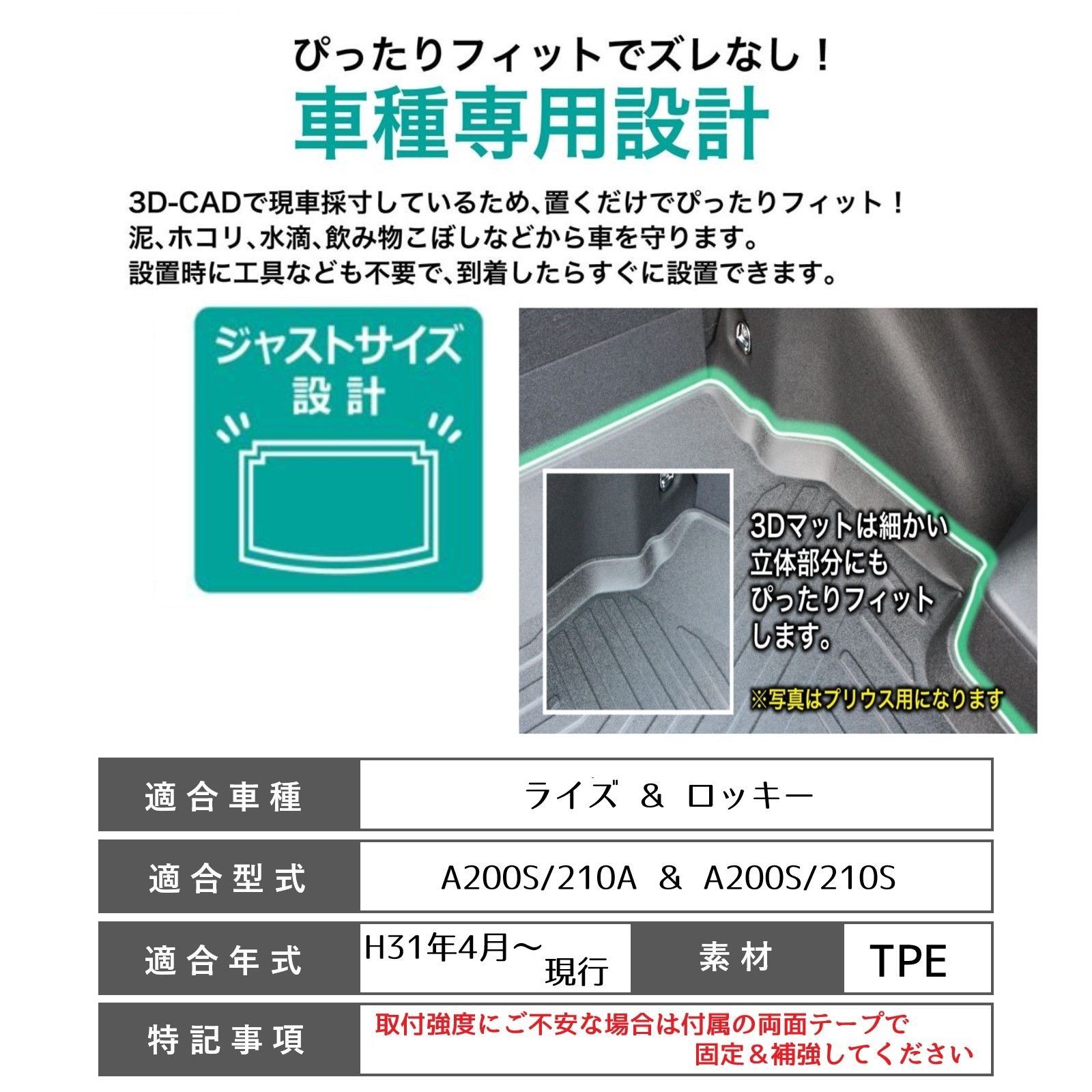 スピード発送 200系 ライズ ロッキー 防水 立体型 ラゲッジマット A200A 210A A200S 210S 3D トランクマット リア フロアマット 濡れない 汚れにくい 防臭 荷室 荷台シート カバー 【FM004】