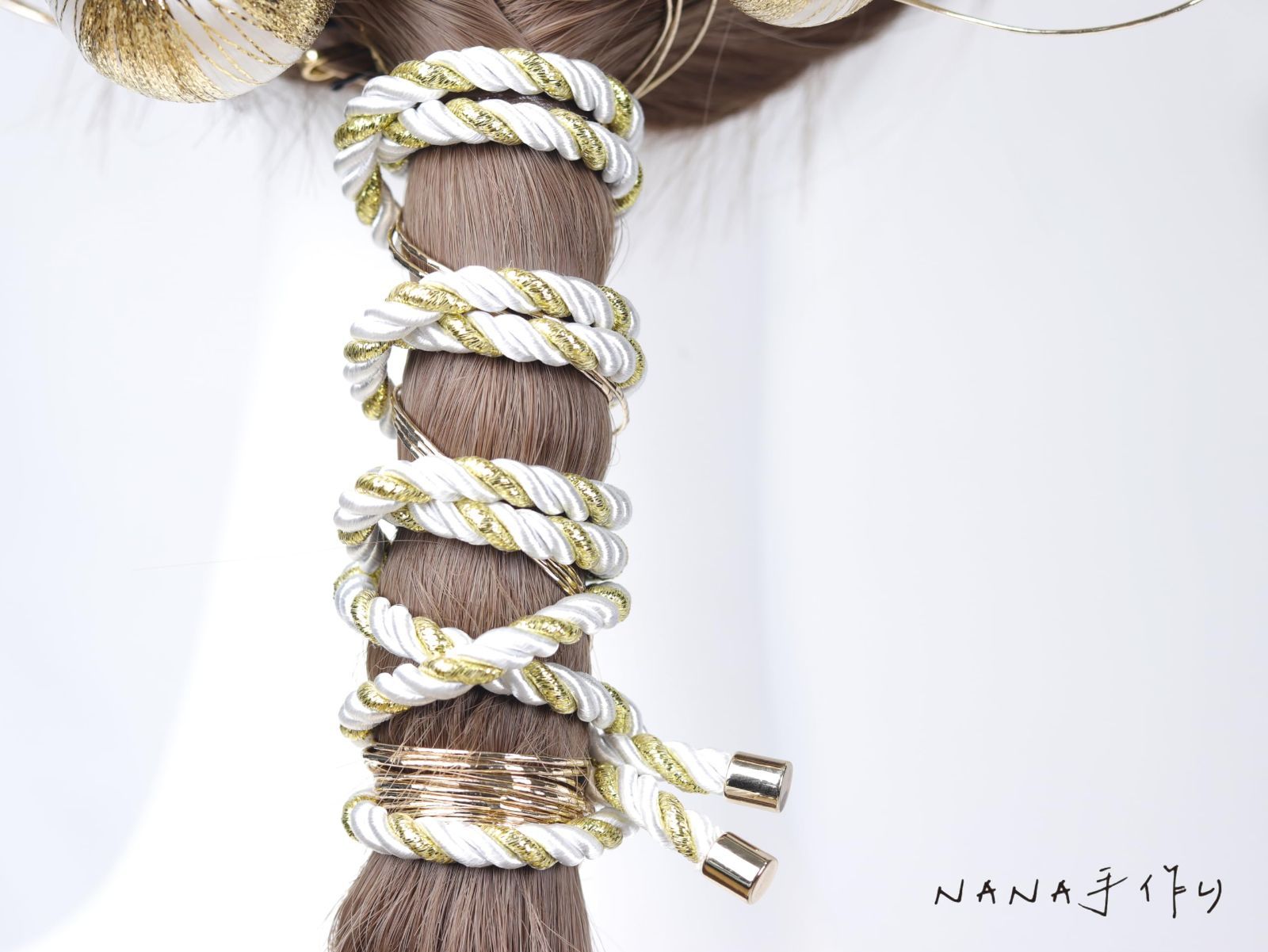 在庫処分』 和玉 水引髪飾り ホワイト [NANA手作り]髪飾り 紐装飾 金箔