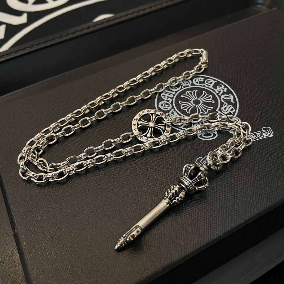 【新品未使用】Chrome Hearts（クロムハーツ）スターリングシルバー王冠デザインスティックペンダントネックレス