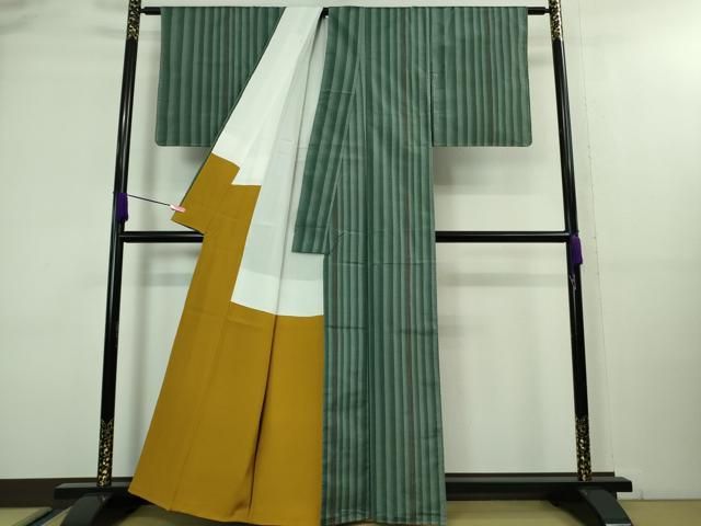 平和屋着物□極上 都喜ヱ門 本場大島紬 藤色泥 車輪梅格子 藤絹織物