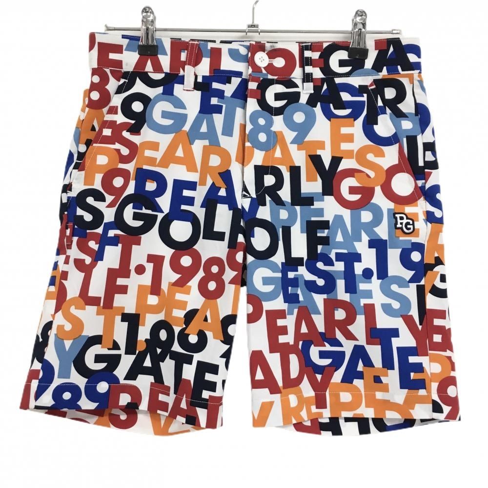 パーリーゲイツ ハーフパンツ 白×マルチカラー ロゴ総柄 メンズ 3(S