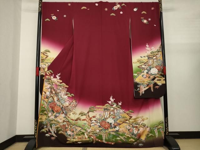 平和屋着物▽豪華振袖 駒刺繍 御所車花文 暈し染め 金彩 正絹
