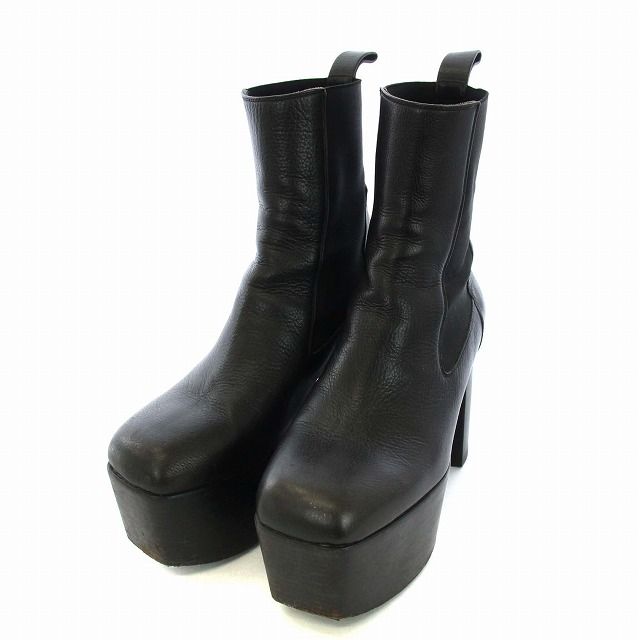 リックオウエンス Rick Owens キスブーツ KISS BOOTS ショートブーツ サイドゴア 厚底 スクエアトゥ チャンキーヒール レザー  41 26cm 黒 ブラック /TK - メルカリ