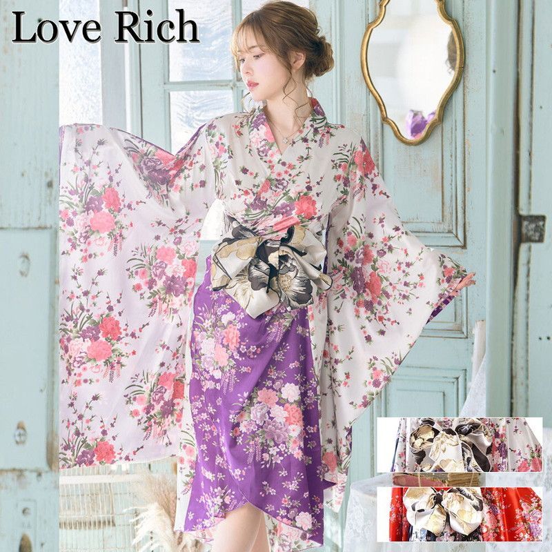 LoveRich ラブリッチ 花柄 リボン 花魁 着物 ドレス コスプレ イベント ハロウィン 1198
