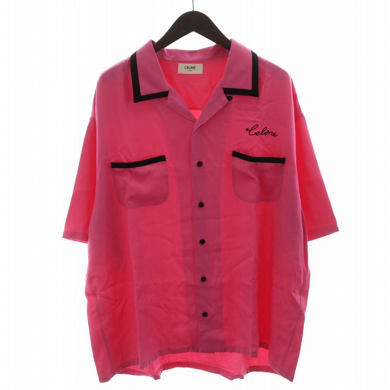 セリーヌ CELINE ルーズボーリングシャツ 半袖 オープンカラー 刺繍 40  