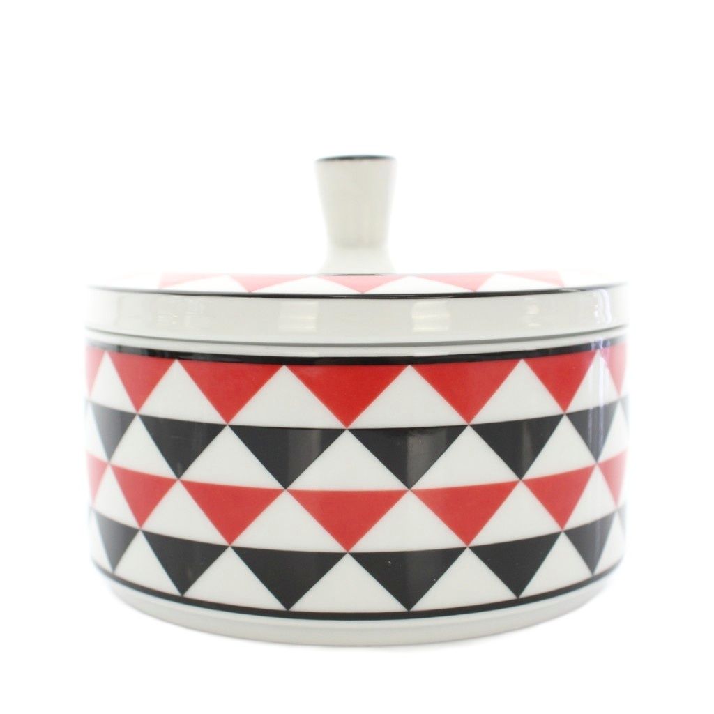 プラダ PRADA ポルタ オッジェッティ PORTA OGGETTI ポーセリングボックス ストレージボックス 小物入れ 陶器 総柄 三角ロゴ 白 ホワイト 赤 レッド OC 2026 YT OH