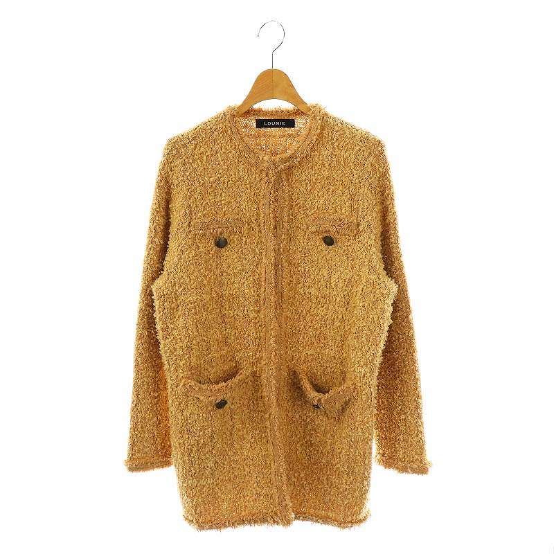 美品❁︎lounie ツィードニットジャケット　ベージュ ルーニィ LOUNIE ツイードニットジャケット ノーカラー F