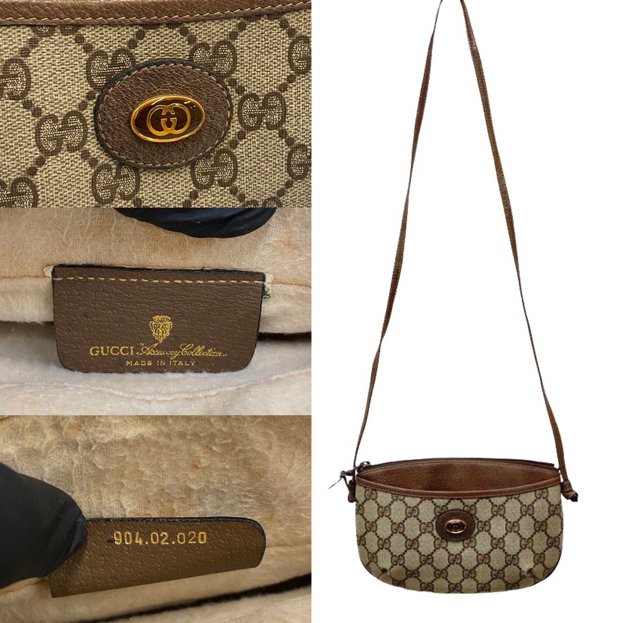 極 美品 GUCCI グッチ オールドグッチ ヴィンテージ GG ロゴ 総柄 金具 レザー 本革 ショルダーバッグ サコッシュ ブラウン 46429  - メルカリ