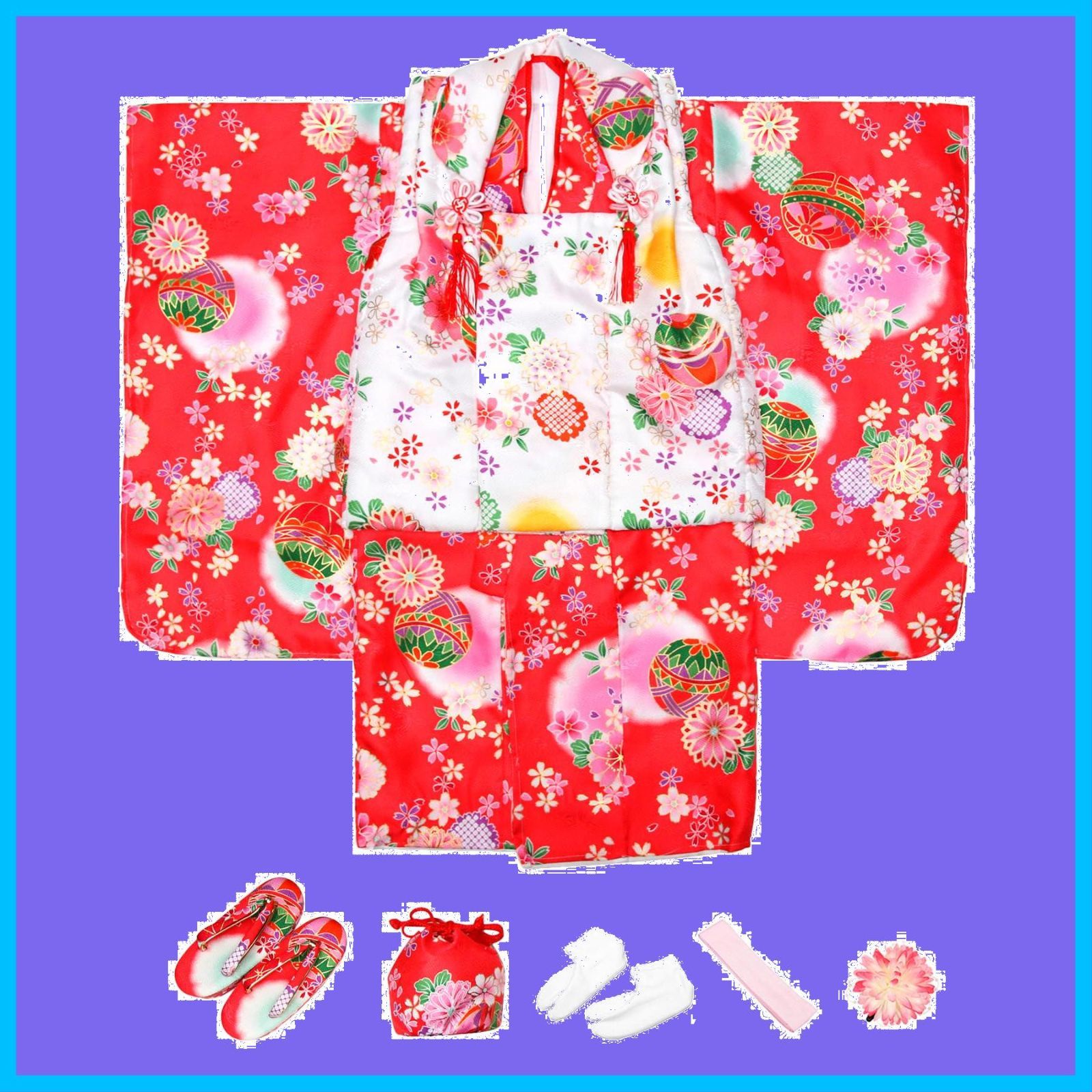 全国送料無料! 在庫セール 華やか 753 フルセット 小物 A 被布 セット 着物 女の子 3歳 七五三 キョウエツ KYOETSU 【新作】