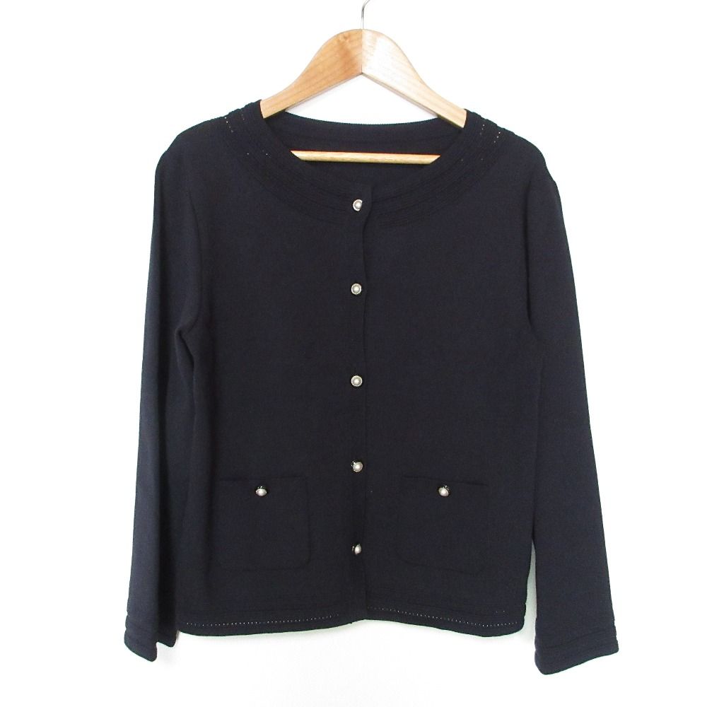 美品 FOXEY フォクシー Horizontal Ridged Knit Jacket パール