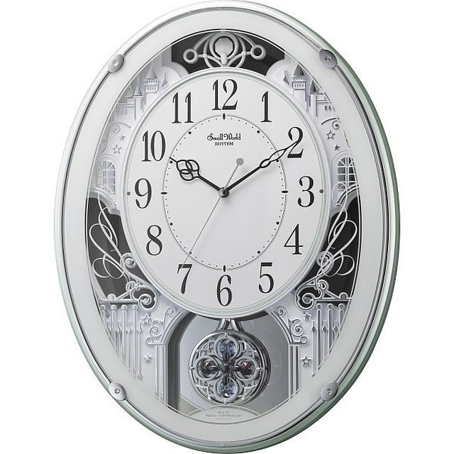 リズム時計工業　電波時計報時付掛時計スモールワールドエクラ 18曲 メロディ付 Amazon.co.jp: リズム(RHYTHM) 掛け時計 電波 アナログ スモール