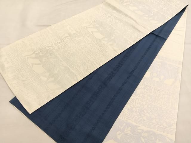 【未使用品】京袋帯 本場筑前博多織 正絹 金銀紙箔 オリエンタル 013 平和屋着物◎本場筑前博多織 両面 六通柄 京袋帯 ふくれ織