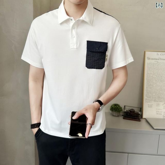 [XL]秋冬 コーデ メンズ  服 シンプル ファッション オシャレ 大人 かっこいい 大きいサイズ ストリート 紳士服 ポロシャツ 半袖 ポケット カジュアル T シャツ 韓国スタイル トップス