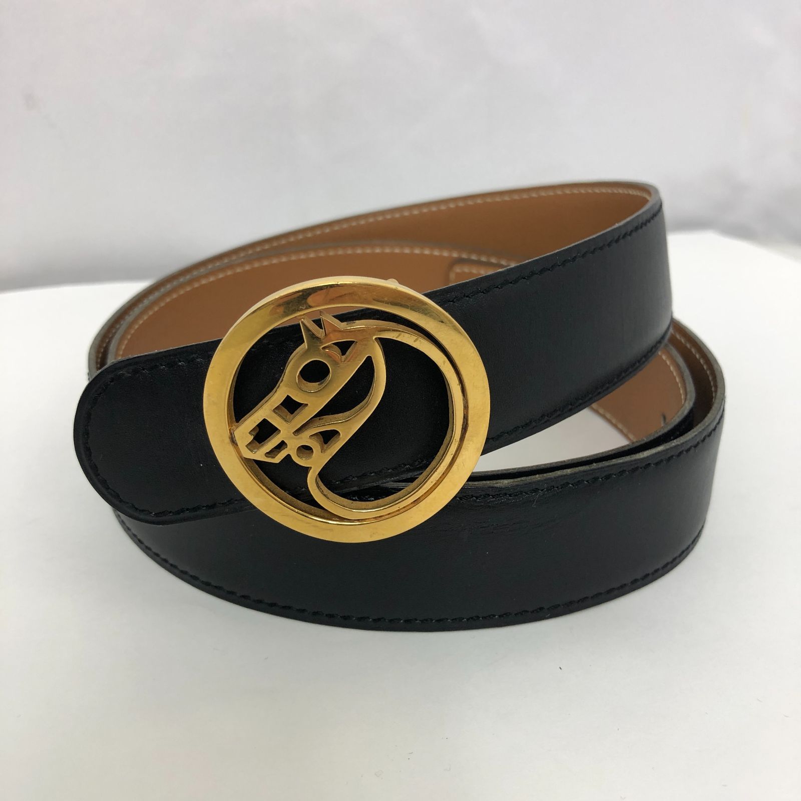 【2025年】高評価レビューアイテム特集 HERMES エルメス ベルト ホースバックル ブラック&キャメル 7585 小物