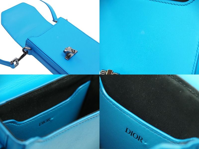 Christian Dior クリスチャンディオール ショルダーバッグ ロックバーティカルポーチ ブルー シルバー金具 美品  52367