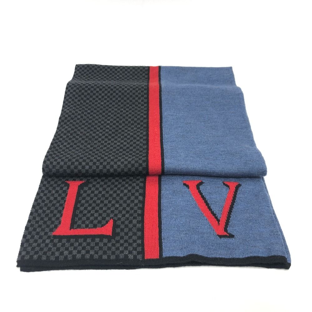 ルイヴィトン LOUIS VUITTON エシャルプ LV ダミエルージュ M70249 マフラー ウール ブラック/ブルー LOUIS VUITTON ルイヴィトン マフラー エシャルプ LV ダミエルージュ
