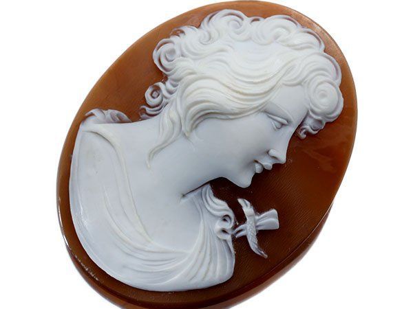 ジュエリー極】虫と凛々しい貴婦人 アンティークシェルカメオルース