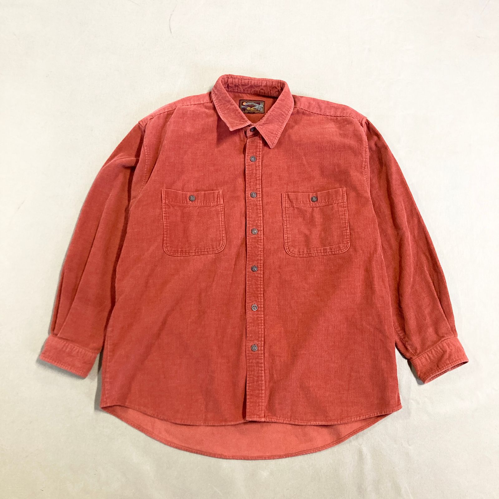 Vintage 80s SANTRENO  長袖シャツ コーデュロイ シャツ  オレンジ系 サイズLL メンズ トップス 0.39kg
