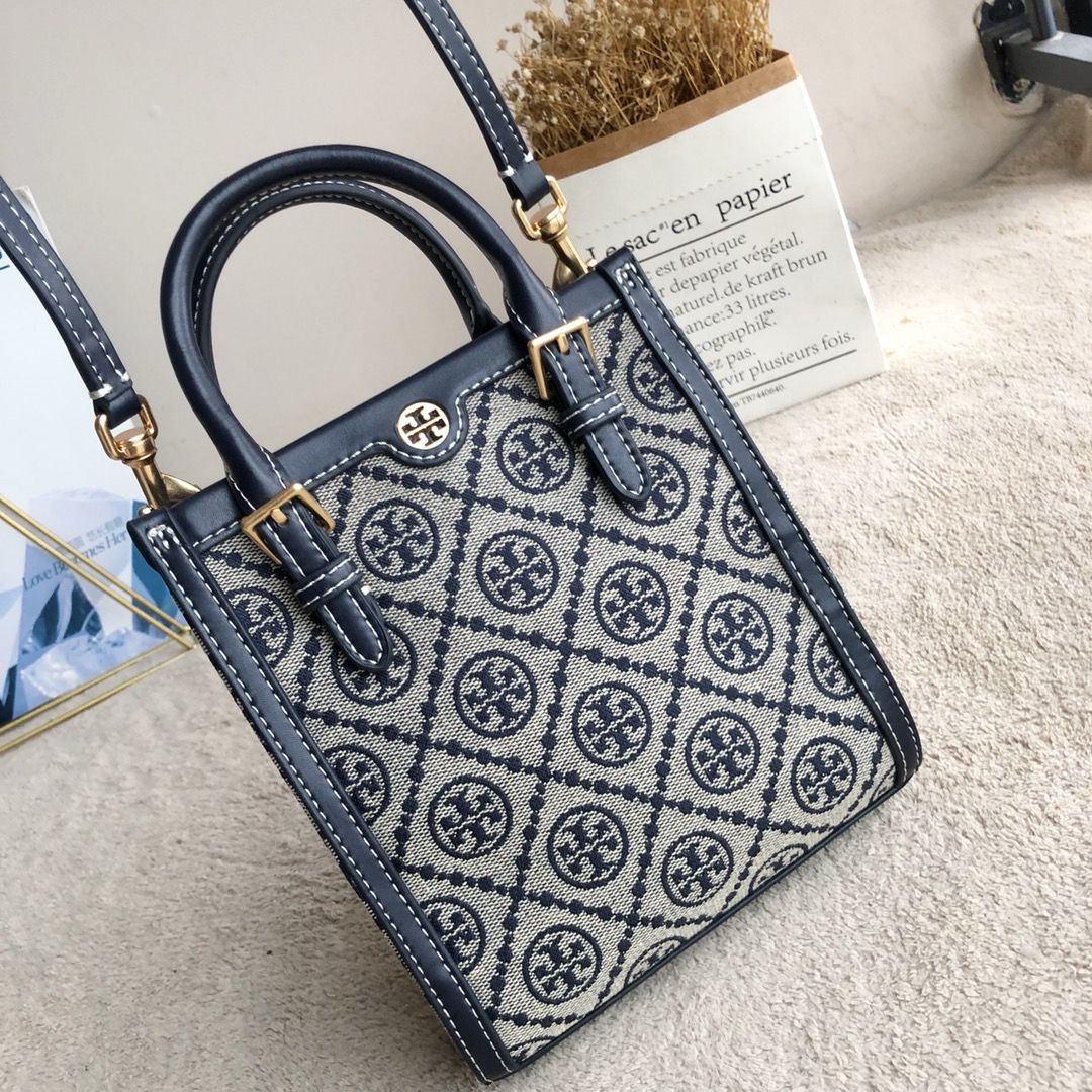 TORY BURCH モノグラム ジャカード ミニトート ネイビー - メルカリ