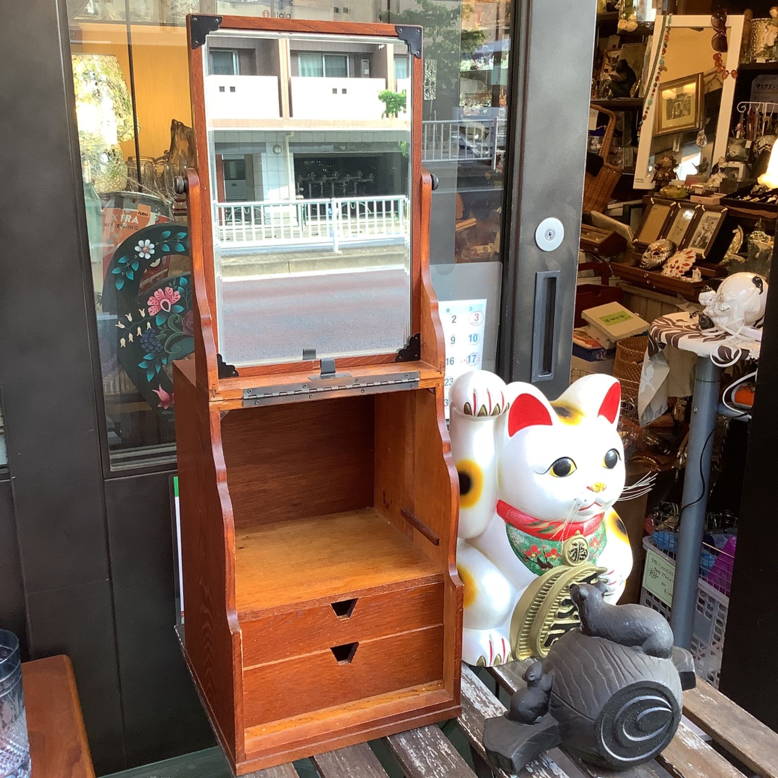 昭和レトロ 箱鏡 鏡台 化粧箱 ミラーボックス/Japanese Retro