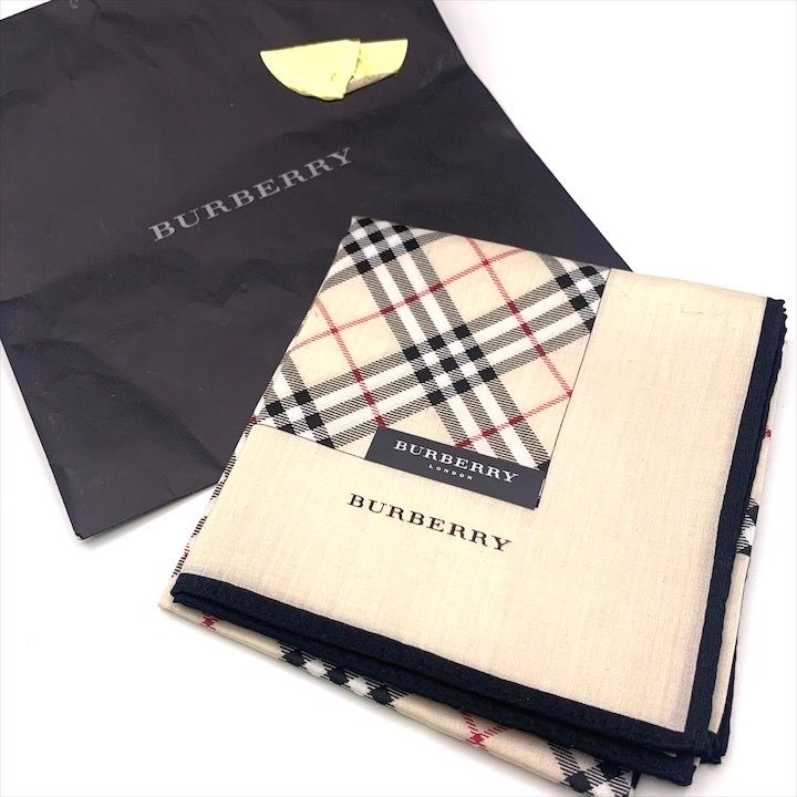 未使用 保管品 BURBERRY バーバリー ノバチェック 柄 ロゴ ハンカチ 綿