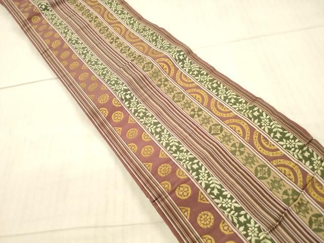 平和屋着物 本場筑前博多織 半幅帯 草花間道 正絹 DAAX5784cm