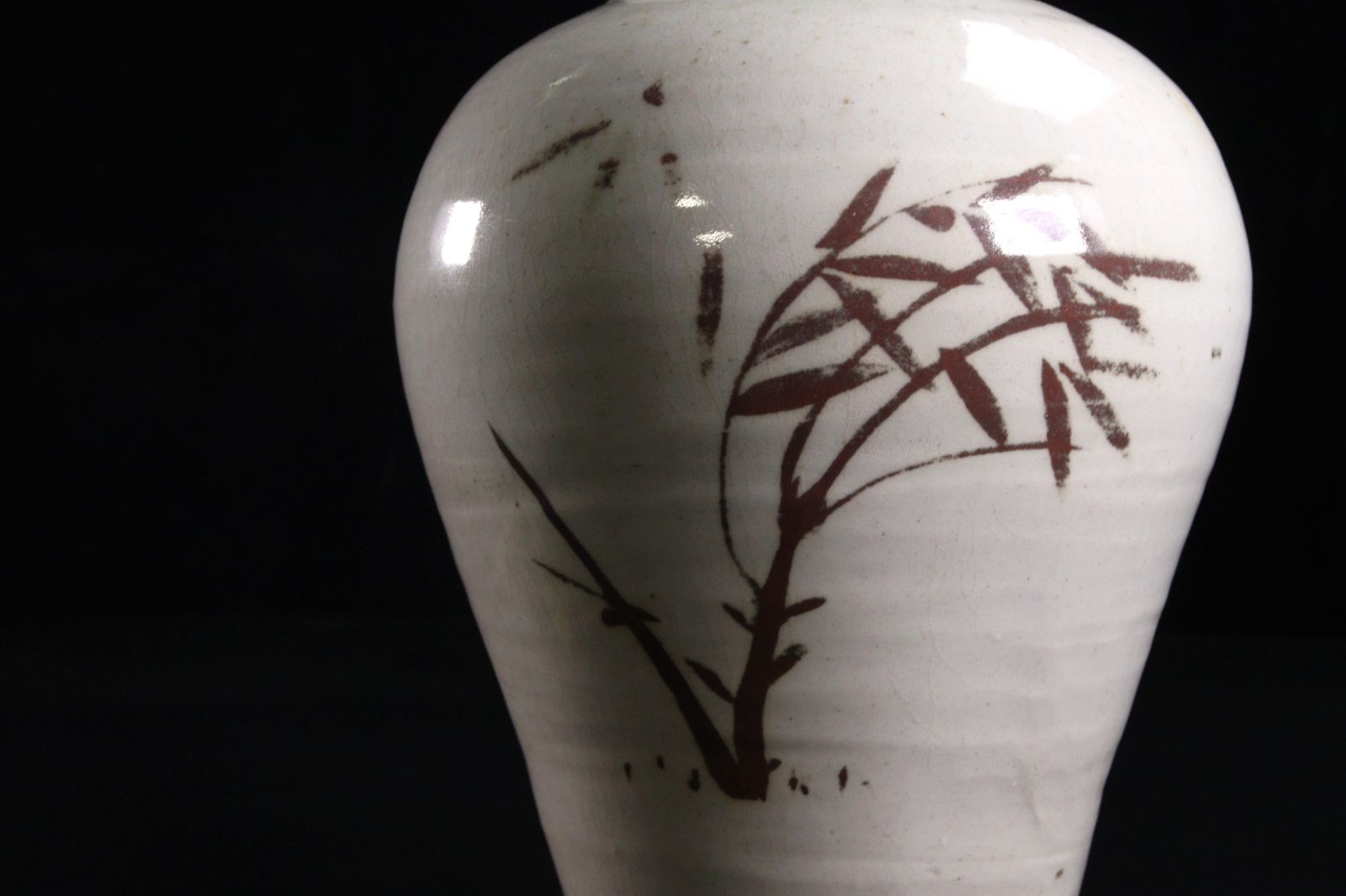 李朝 鉄絵花入 李朝時代 白磁製 鉄絵竹文花瓶 24.5cm 花器 花入 壷 朝鮮古陶 唐