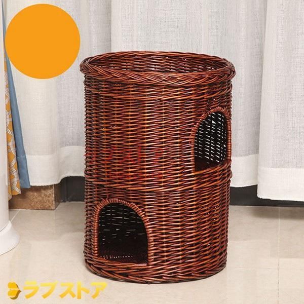 柳編みハウス 二層?犬?猫カゴ ペットベッド?ラタン?ペット用? 細工品 ねこ 室内 簡単に洗濯 涼しい 無害 ねこ爪とぎ 夏