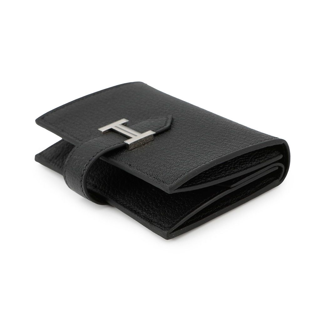 エルメス カードケース ベアン ミニ 小銭入れ付き ブラック シルバー金具 シェブルミゾル B刻印 HERMES 名刺入れ コインケース 黒