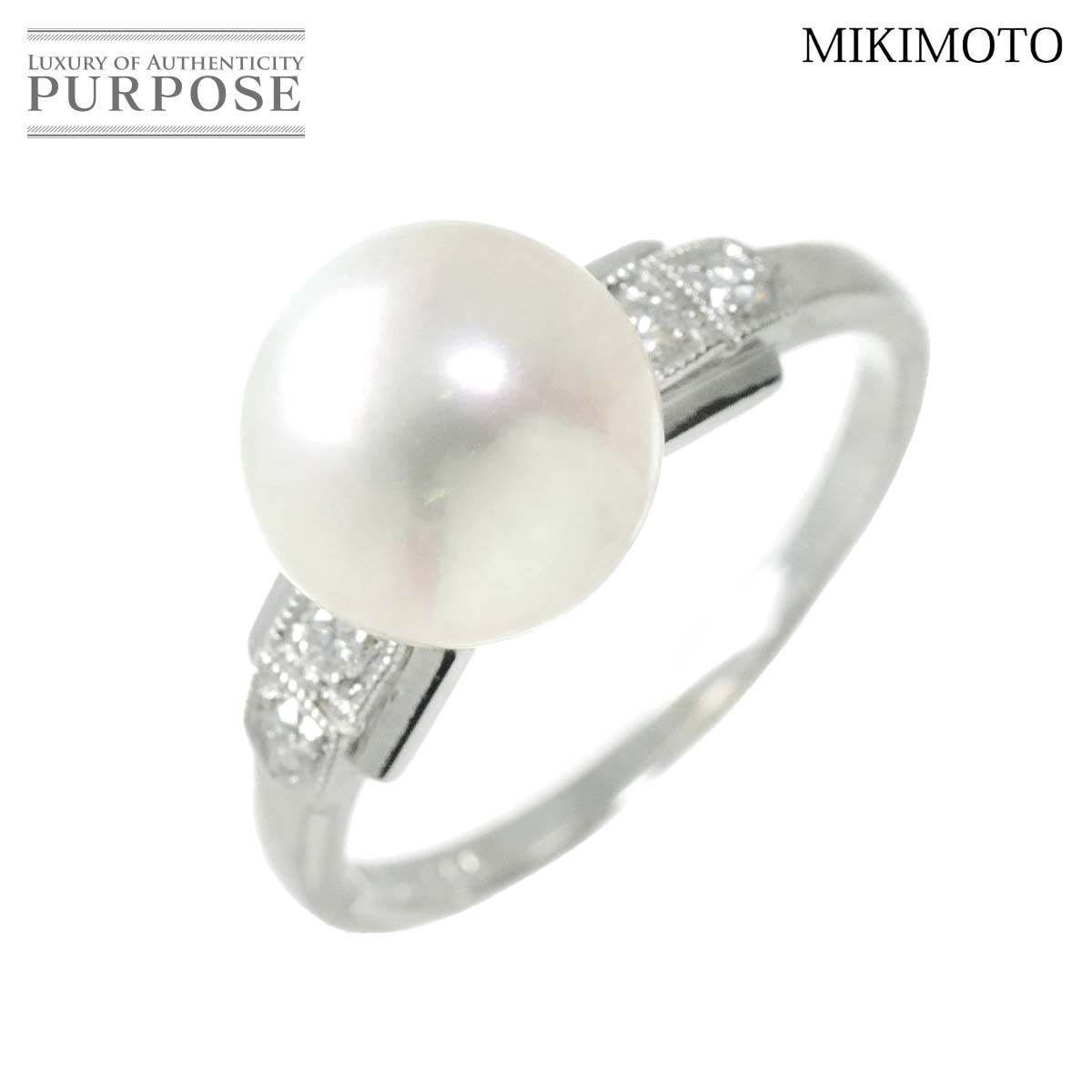 ミキモト MIKIMOTO 9号 リング アコヤ真珠 8.7mm ダイヤ K14 WG ホワイトゴールド 585 真珠 指輪 Akoya Pearl  Ring 90228293