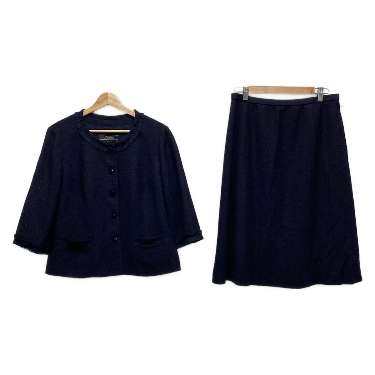 Leilian レリアン スカートスーツ レディース - 黒 セットアップ|フリンジ|春 秋物