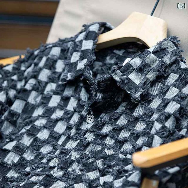 4 XL メンズ 男性用 ファッション オシャレ シンプル 大人 かっこいい ストリート ヒップホップ HipHop タッセル チェック柄 長袖 シャツ 春 ルーズ 大きいサイズ カジュアル 春秋 ジャケット