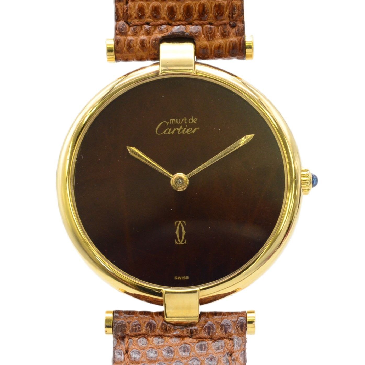 CARTIER カルティエ マストヴァンドーム GP/革 クォーツ ブラウン文字 