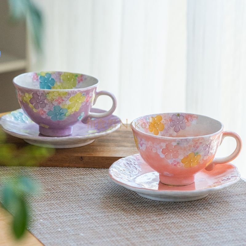 2点セット 日本製工房「風花」瀬戸焼 小花一珍・紅 +紫コーヒー 2点セット 日本製工房「風花」瀬戸焼 小花一珍・紅 +紫コーヒー