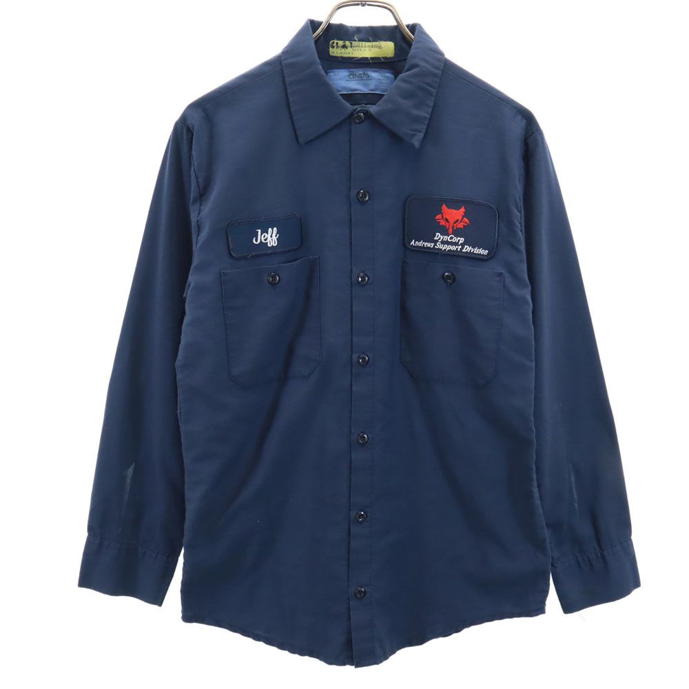 CINTAS 80s ヴィンテージ 長袖 ワークシャツ M ネイビー CINTAS メンズ