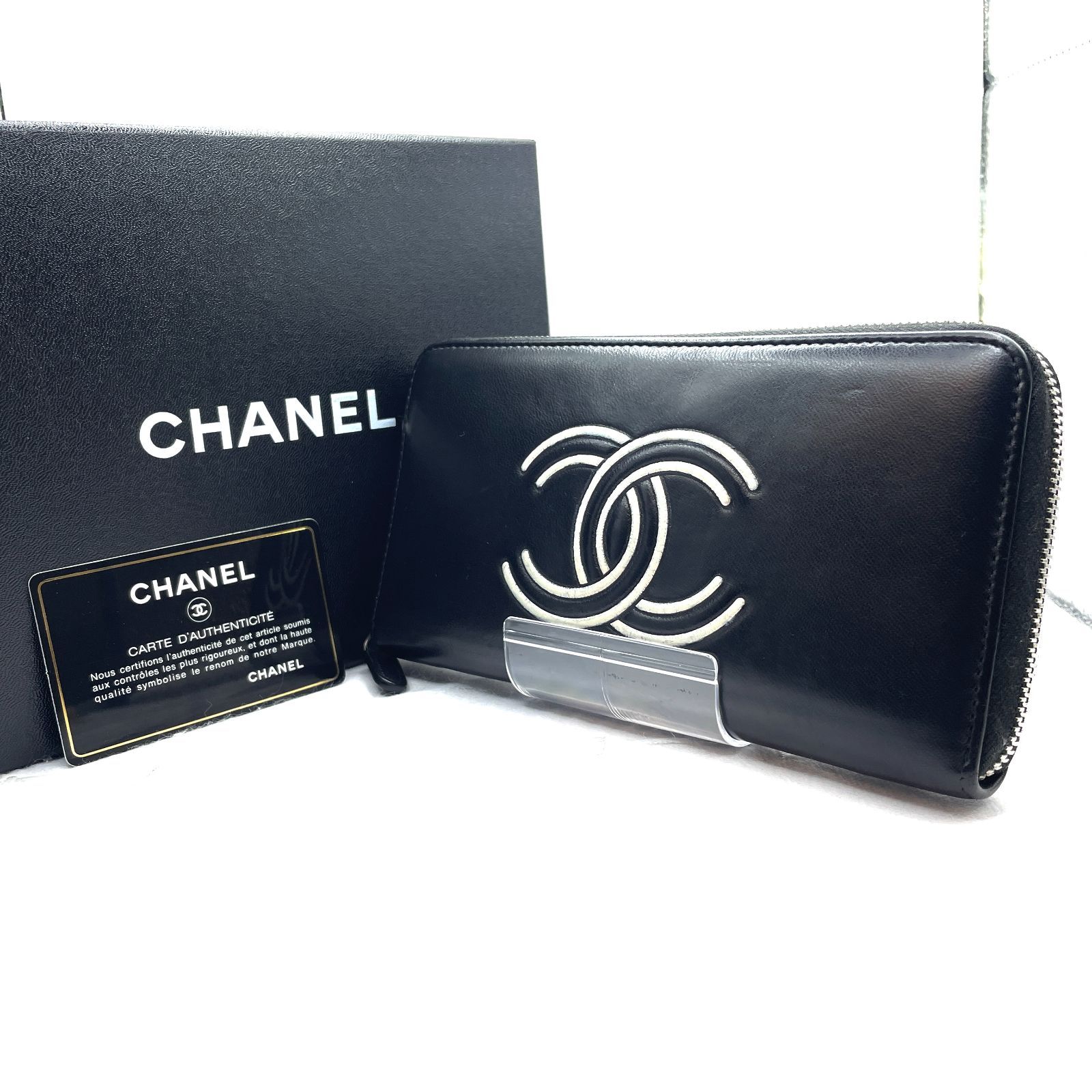 392】極美品 CHANEL/シャネル 本革レザー ラウンドジップ/ファスナー 