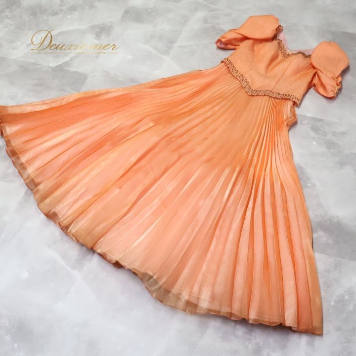 パーティドレス ワンピース ドレス オレンジ系 ラインストーン ビーズ  