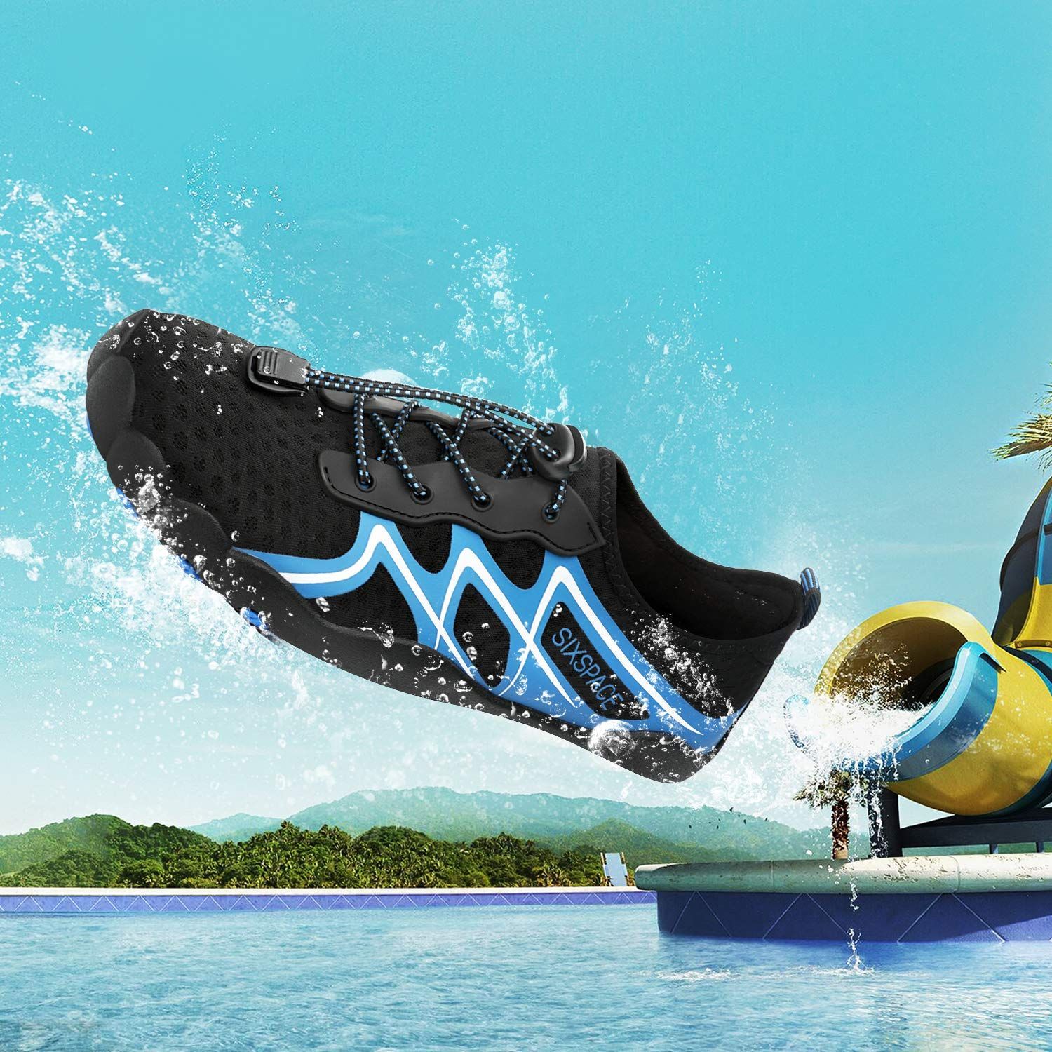 マリンシューズ 海 ウォーターシューズ 耐水 ウォータースニーカー メンズ 送料無料  22.5 cm_295-ブルー [SIXSPACE] マリンシューズ