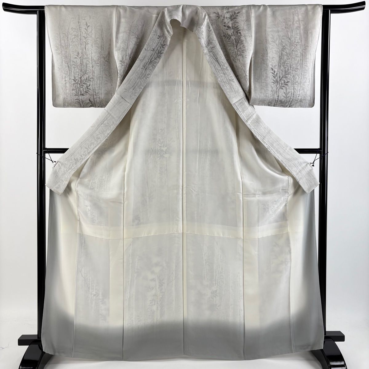 訪問着 身丈167cm 裄丈63cm S 袷 蔦 枝葉 灰色 正絹 秀品 【中古】