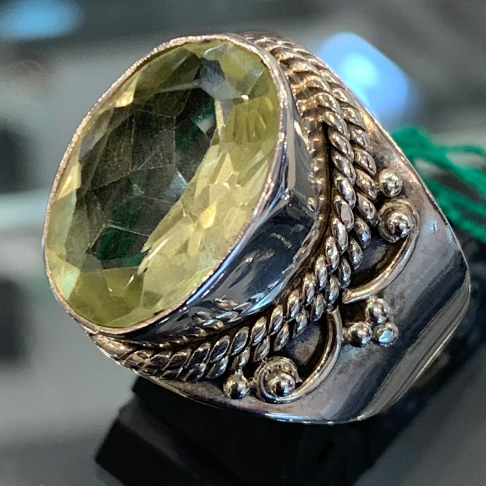 シルバーリング シトリン 天然石 ダイヤモンドカット ハンドメイド 