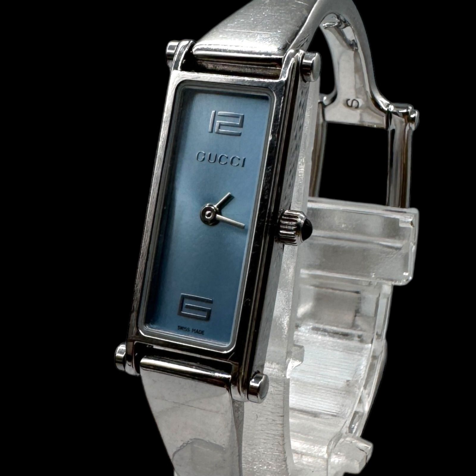 【希少・電池新品・付属品】GUCCI 1500L ブルーシェル レディース 新品電池稼働 美品 GUCCI グッチ 1500L アイスブルー文字盤 レディース