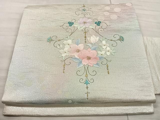 平和屋着物◎九寸名古屋帯 刺繍 飾花文 金銀糸 正絹 逸品 CAAU6911ua  