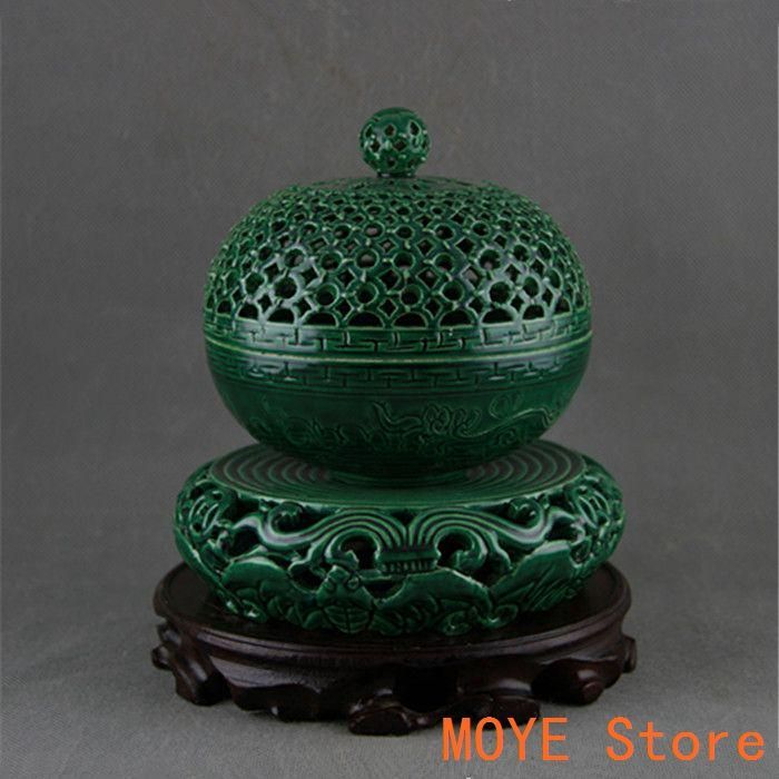 緑釉の回転式の透かし彫り香炉 装飾品 美品 景徳鎮 陶磁器 美術品 置物 清乾隆緑釉回転式透かし彫り香炉 景徳鎮 陶磁器 装飾品 工芸品