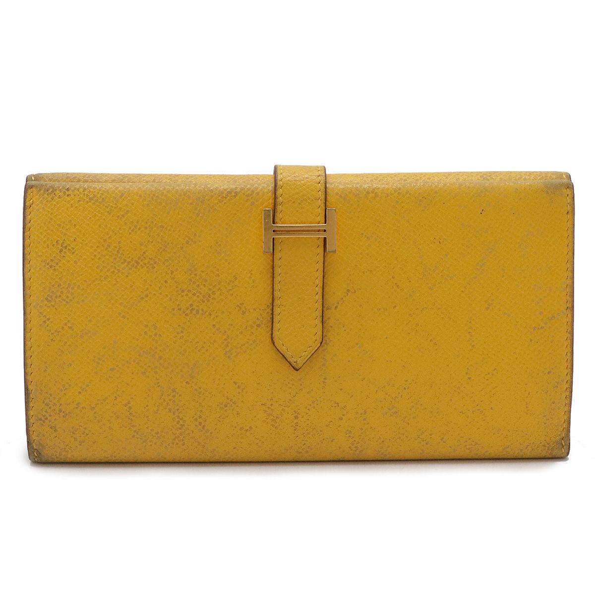 HERMES エルメス ベアン 2PLIS デュプリ 3つ折長財布 三つ折り長財布 クシュベル レザー イエロー 黄色 ゴールド金具 □G刻印